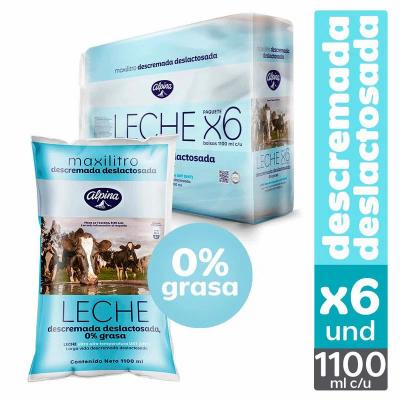 Leche ALPINA descremada y deslactosada sixpack 1100ml